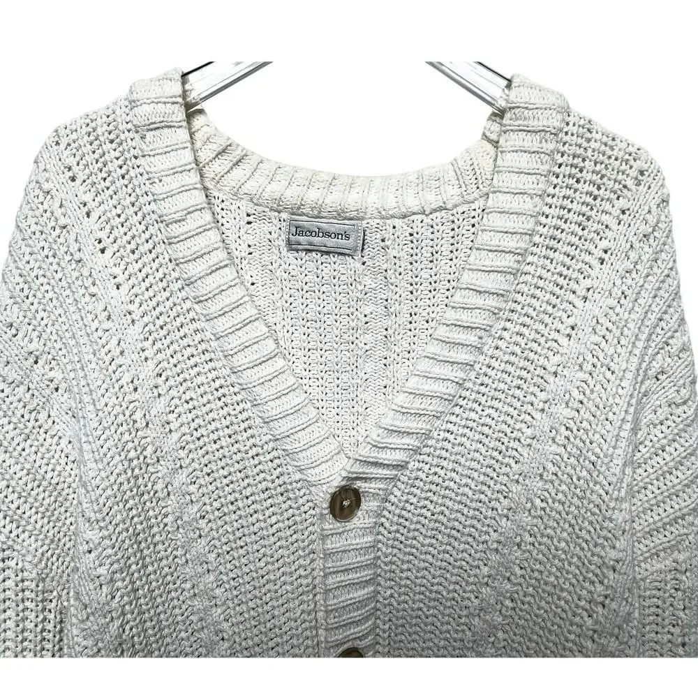 90s Vintage Jacobson's Ivory Knitted Grandpa Cardigan - Picture 2 of 8